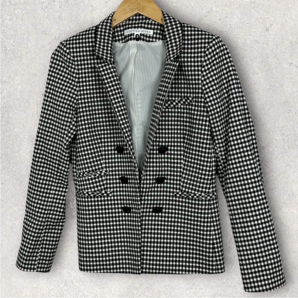 Veronica Beard Caldwell Dickey Blazer Jacket Black White Gingham Size 6 Plaid - Picture 3 of 8